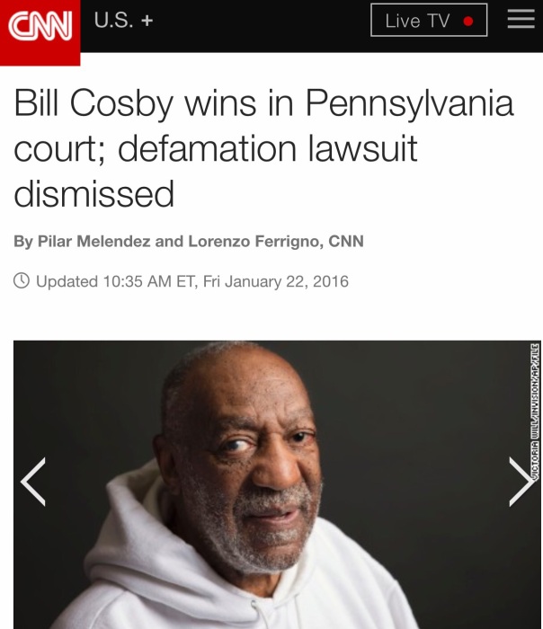 Bill Cosby wins defirmation case / on CNN - WESTPOPPN.com
